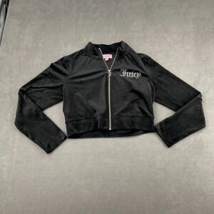 Y2K Juicy Couture Velour Cross Corset Track Jacket Sz XL Black Rhinestone Zip Up